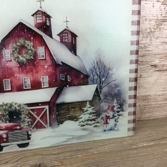 Red Truck Christmas on the Farm Glass Cutting Board 8" x 11.25" - Picture 4 of 8